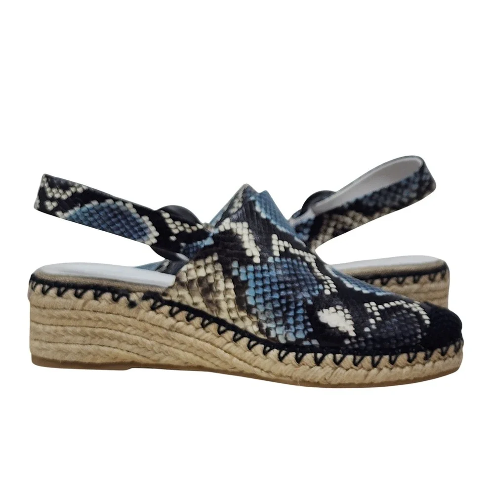 Vince Glyn Espadrille Wedge‎ Sandals 6 Wom Slingback Blue Snake Skin Leather NEW